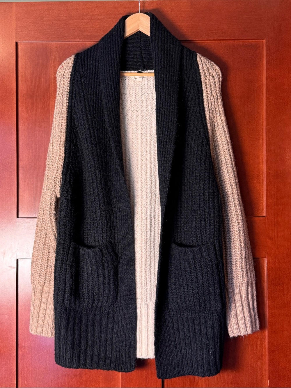 eesome Chunky Knit Colorblock Shawl Collar Cardigan Sweater Size S/M
